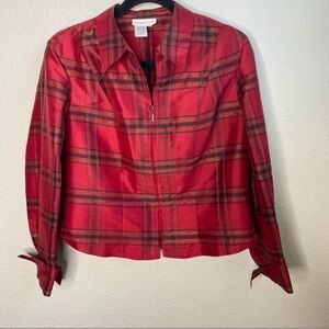 Coldwater Creek red long sleeve zip up blouse top shirt